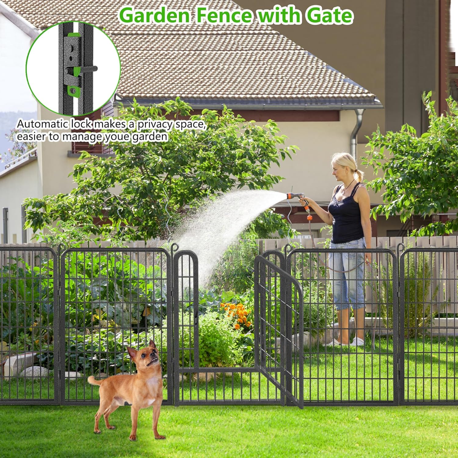 Decorative Garden Fence Metal Fence Panels No Dig Animal Barrier Fence with Gate, 40in(h) x 63ft(l) Garden Edging Fence Rustproof Fencing Garden Fences and Borders