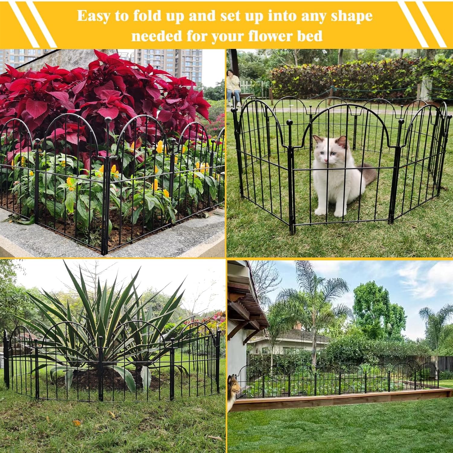 22 in(H) x 130 in(L) Arched Rustproof Metal No Dig Fence Garden Fence Border, Ground Stake Animal Barrier Fence