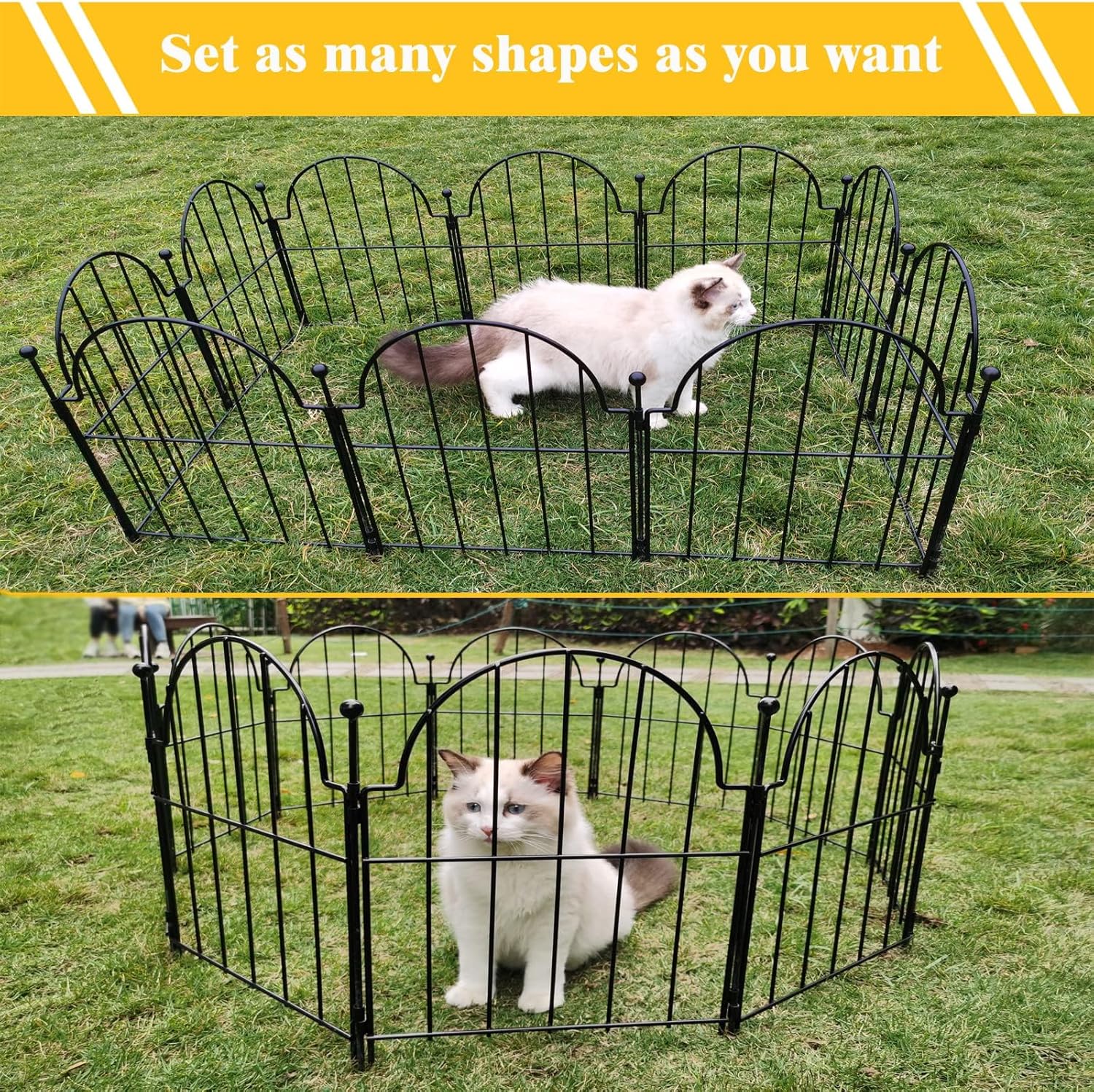 22 in(H) x 130 in(L) Arched Rustproof Metal No Dig Fence Garden Fence Border, Ground Stake Animal Barrier Fence