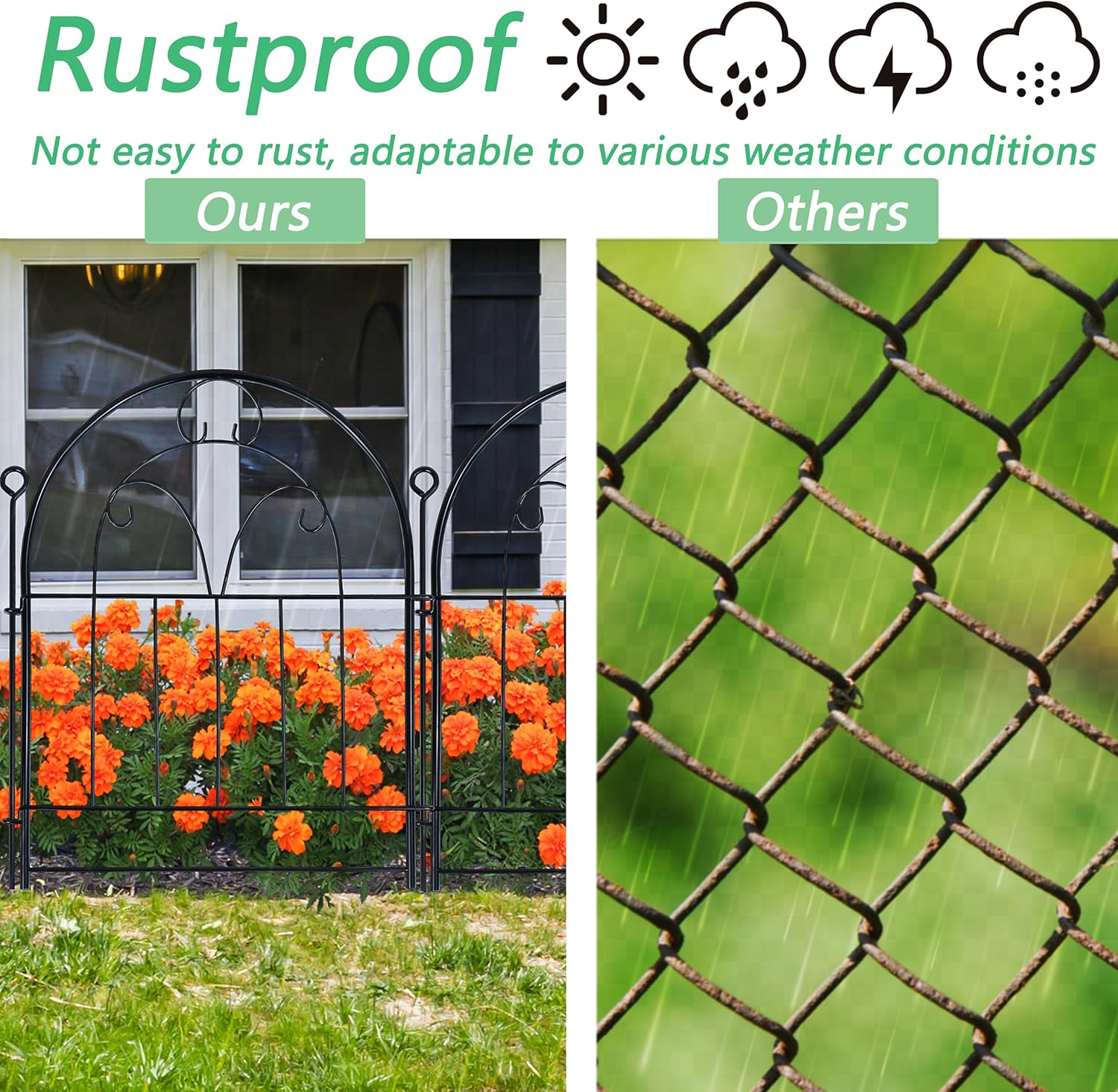 Decorative Garden Fence Border 10 Panels, 21in x 11ft Rustproof Metal No Dig Fence Animal Barrier for Dog, Arched Flower Bed Edging Section Panel Fencing