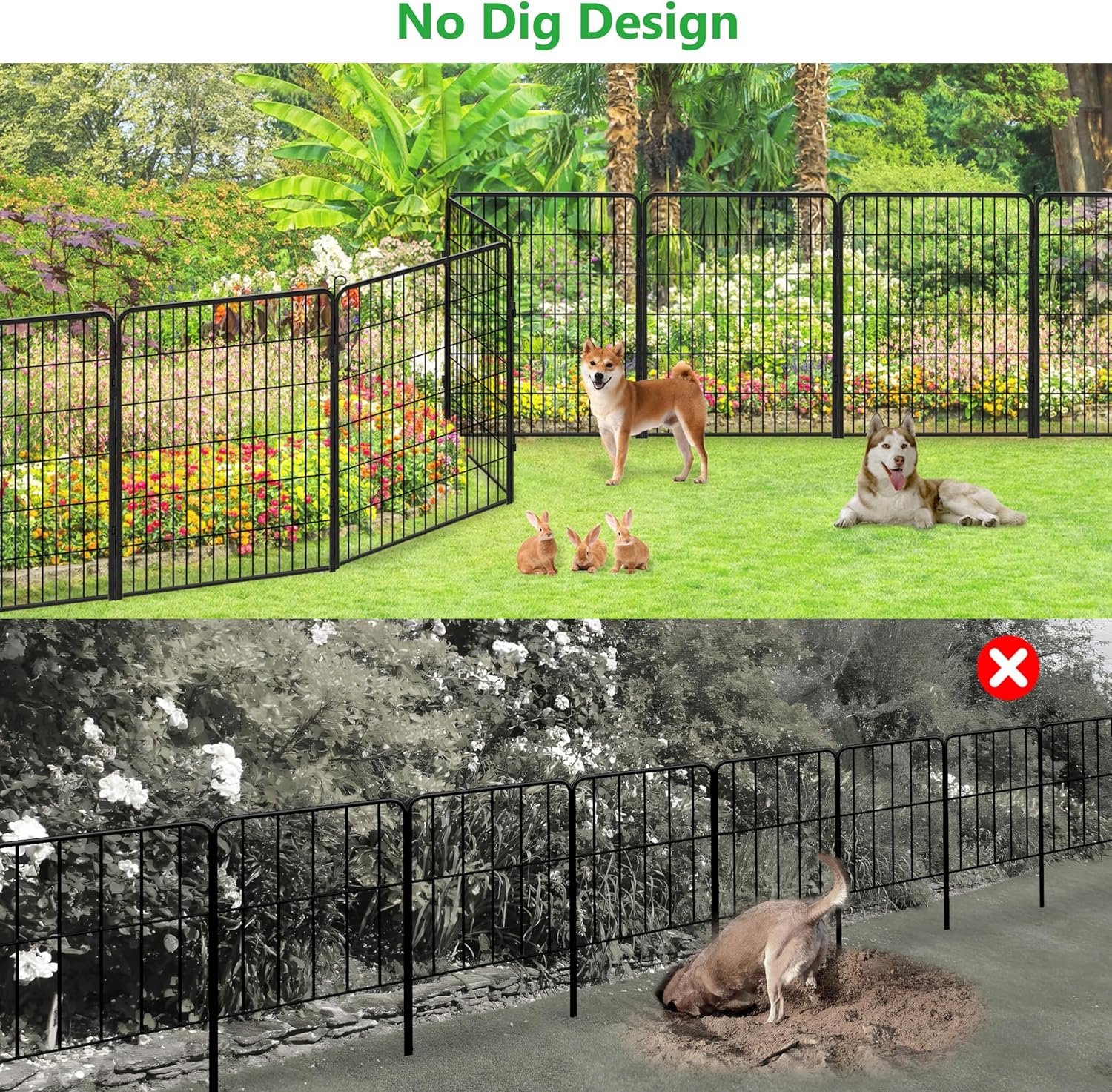 Decorative Garden Fence Metal Fence Panels No Dig Animal Barrier Fence with Gate, 40in(h) x 63ft(l) Garden Edging Fence Rustproof Fencing Garden Fences and Borders