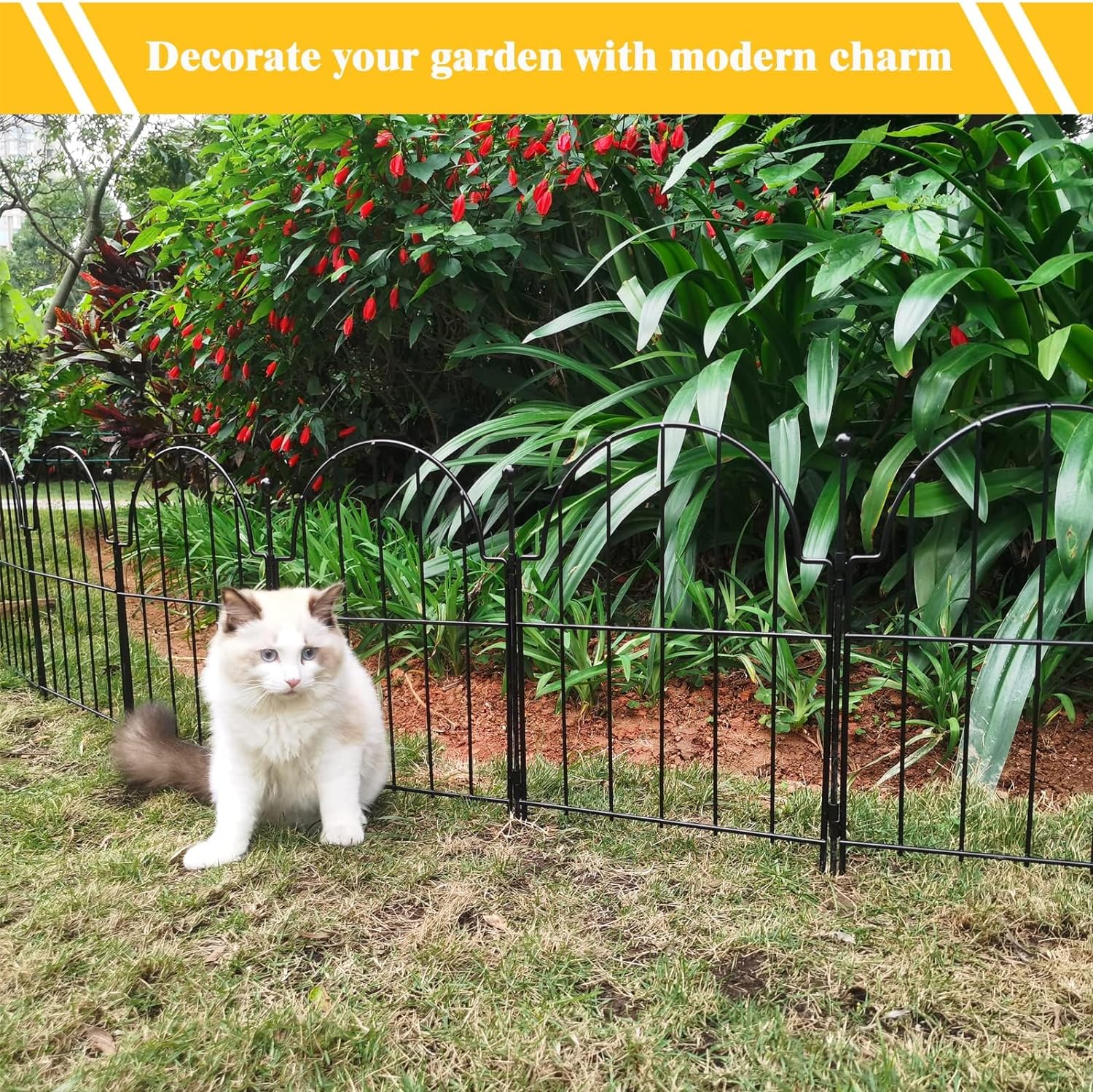 22 in(H) x 130 in(L) Arched Rustproof Metal No Dig Fence Garden Fence Border, Ground Stake Animal Barrier Fence