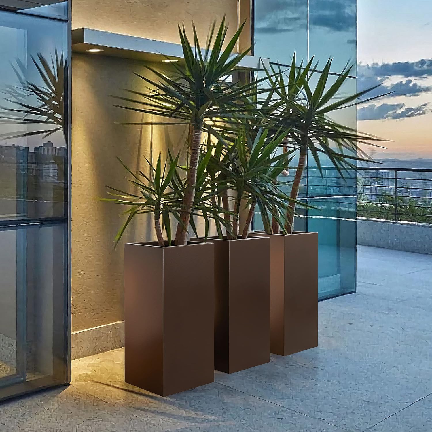 Metallic Heavy Tall Outdoor/Indoor Planter Box 14Lx14Wx30H Inches, Rectangular Tall Planter, Large Flowerpot, ‎35 Pounds, Espresso, No Assembly Required 1 Pack