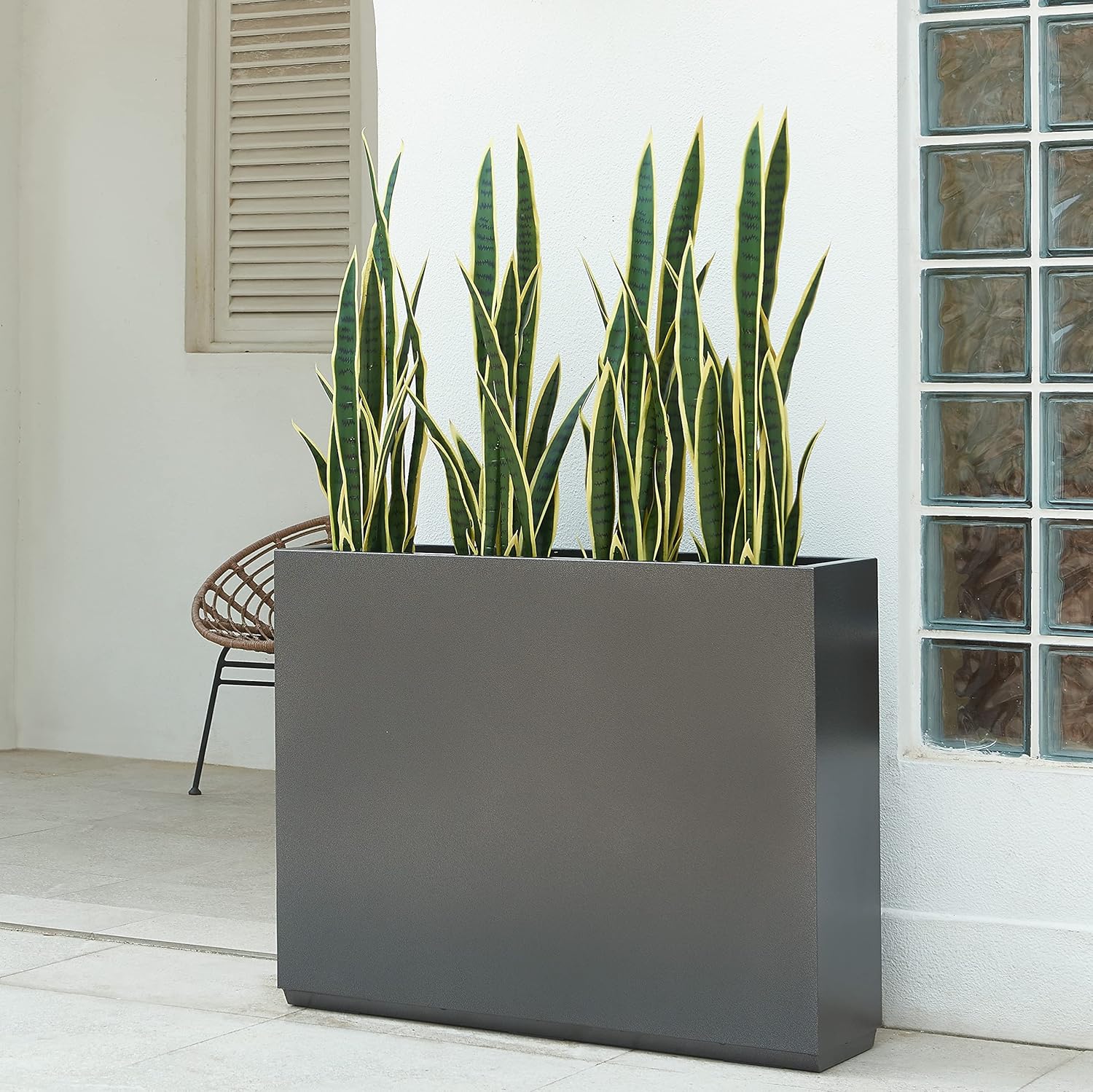 Metallic Heavy Planter for Outdoor Plants, 38Lx10Wx30H Inches Tall and Long Metal Divider Planter Box for Outside & Indoor, No Assembly Required (Gray)