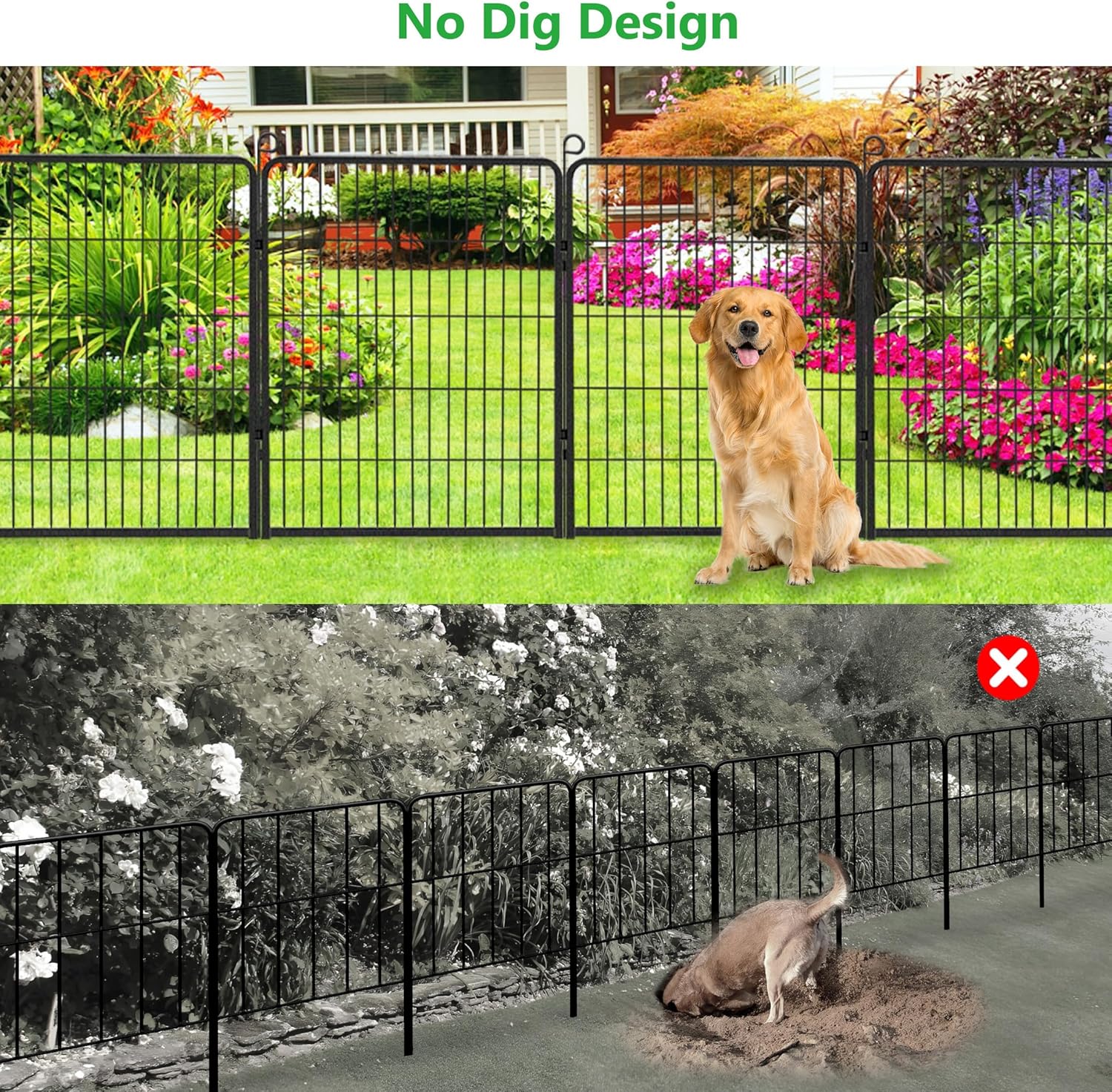 Decorative Garden Fence Metal Fence Panels No Dig Animal Barrier Fence with Gate, 32in(h) x 52ft(l) Garden Edging Fence