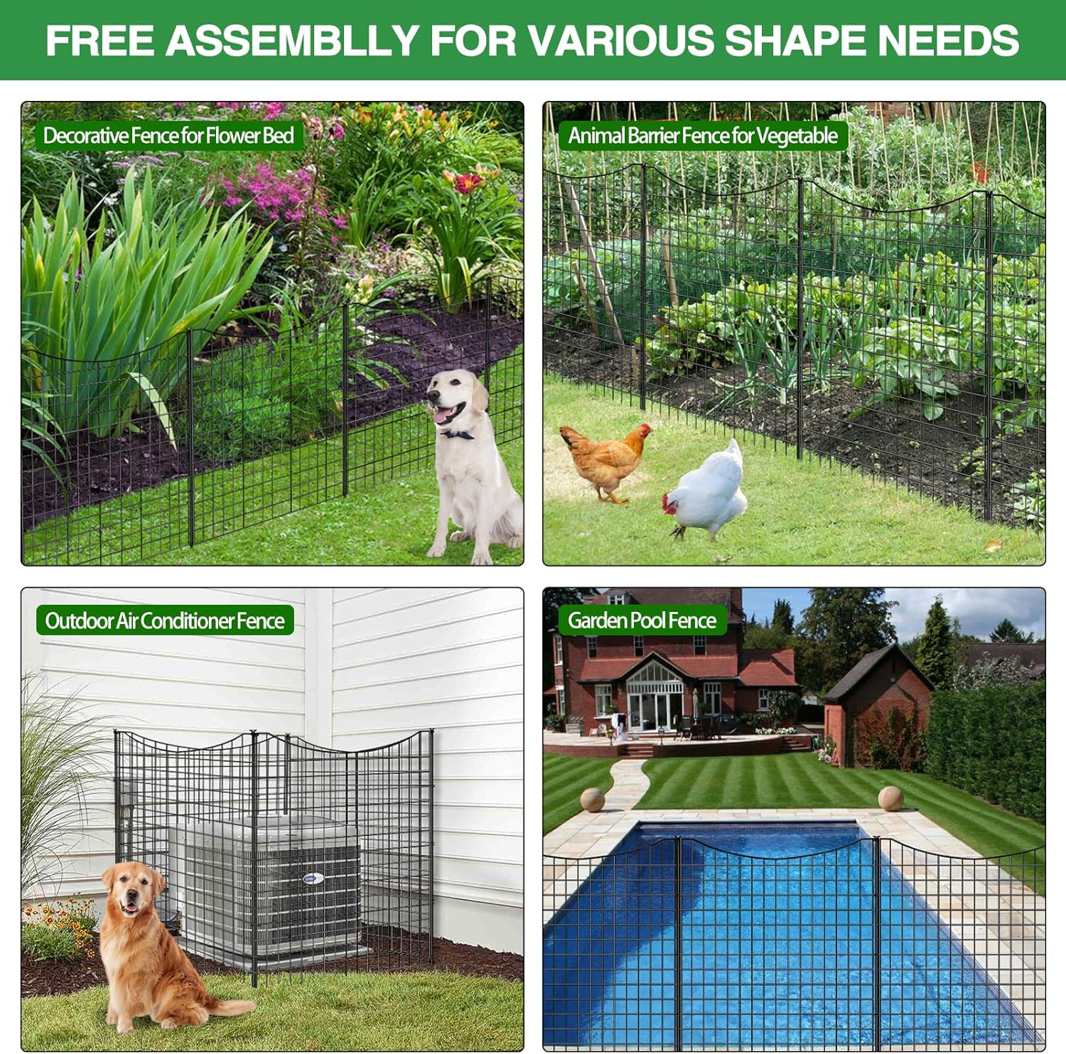 6 Panels 33 in(H) X 13ft(L) Dog Fence Outdoor for Yard, Garden Fence Animal Barrier, Decorative Metal Wire Fence Panel Tall Fencing for Garden