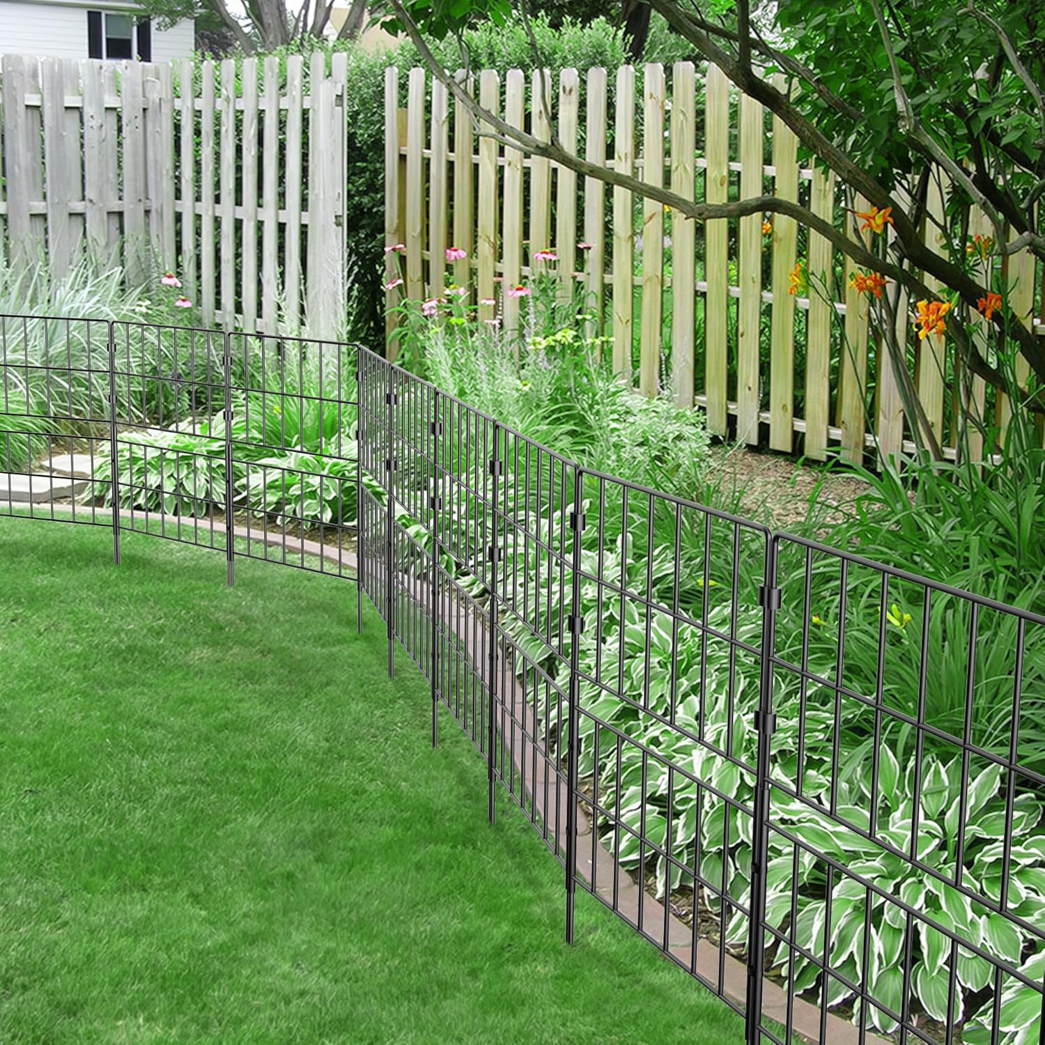 7 Pack 31.5 Inch(H) X 10 Ft(L) Decorative Garden Fence Fencing Panels, Metal Wire Border No Dig Fencing Animal Barrier