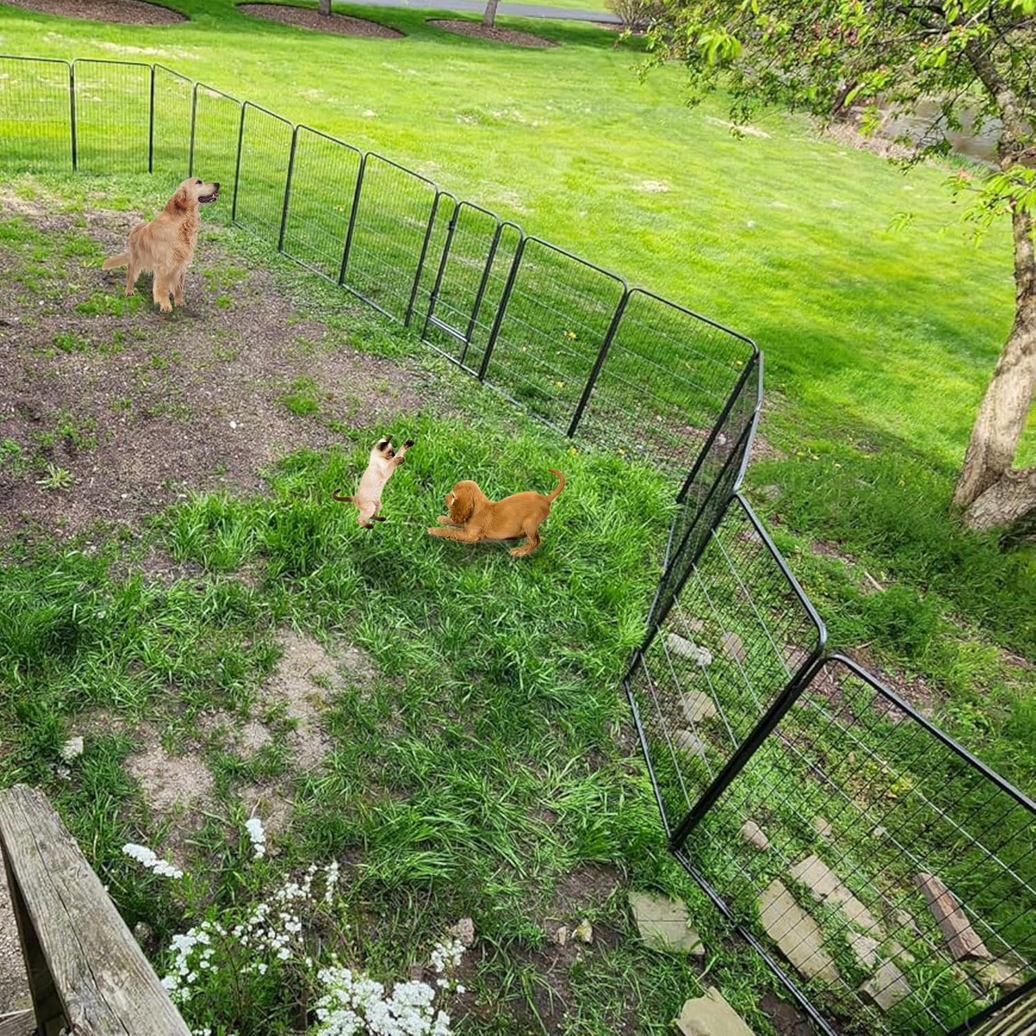 Decorative Garden Fence Metal Fence Panels No Dig Animal Barrier Fence with Gate, 40in(h) x 63ft(l) Garden Edging Fence Rustproof Fencing Garden Fences and Borders