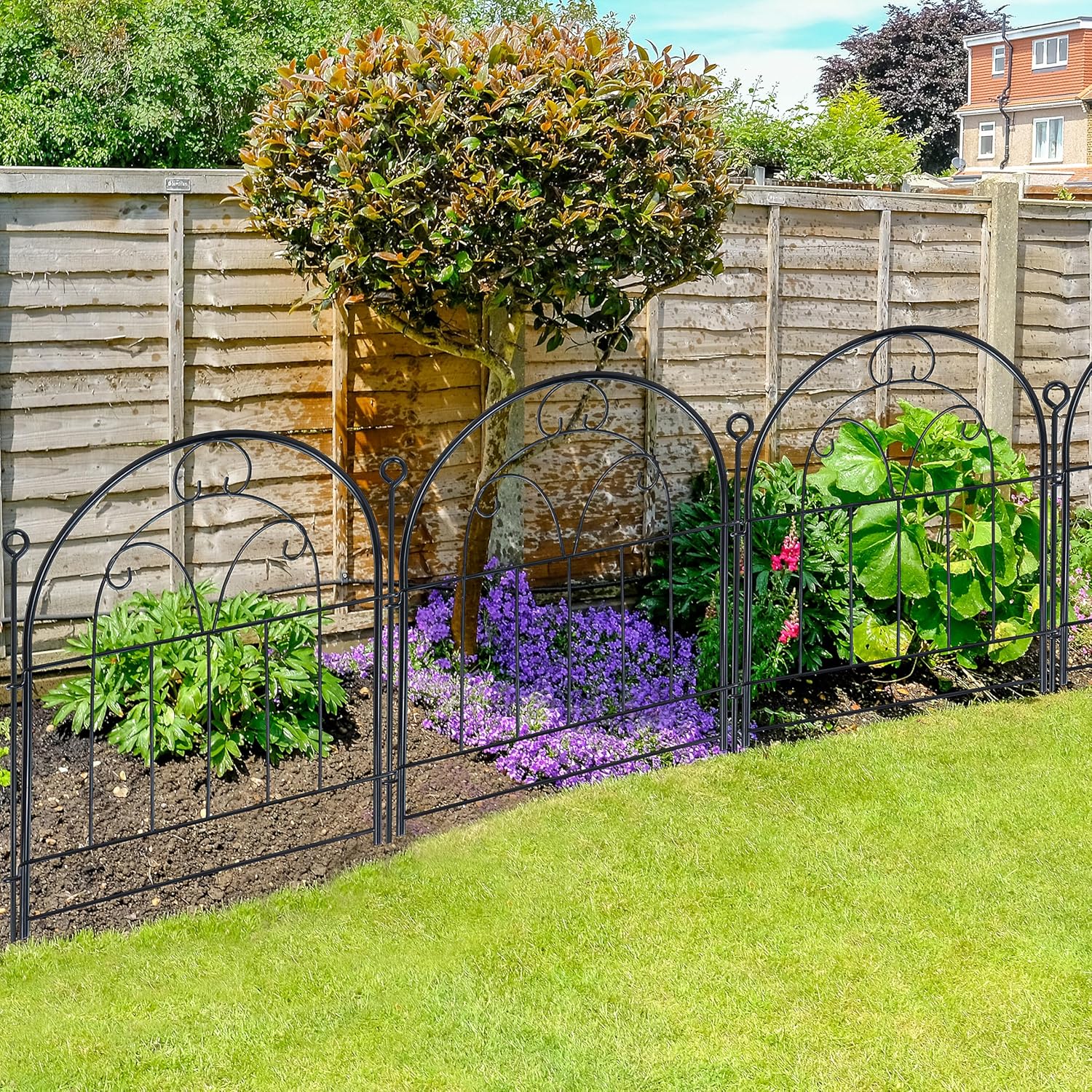 Decorative Garden Fence Border 10 Panels, 21in x 11ft Rustproof Metal No Dig Fence Animal Barrier for Dog, Arched Flower Bed Edging Section Panel Fencing