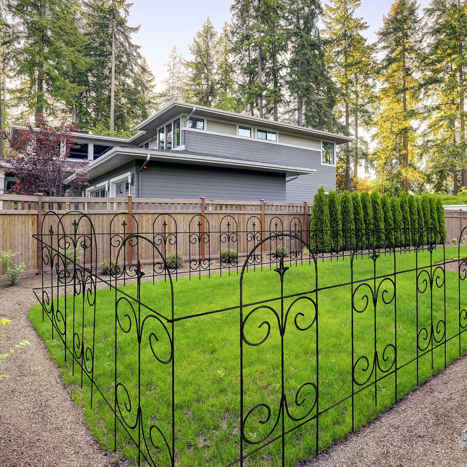 Metal Decorative Garden Fence Border 32 in .H x 17.5 in .W (14 Panels, Total Length 20 feet) No Dig Fence Rustproof Wrought Iron Landscape Fencing