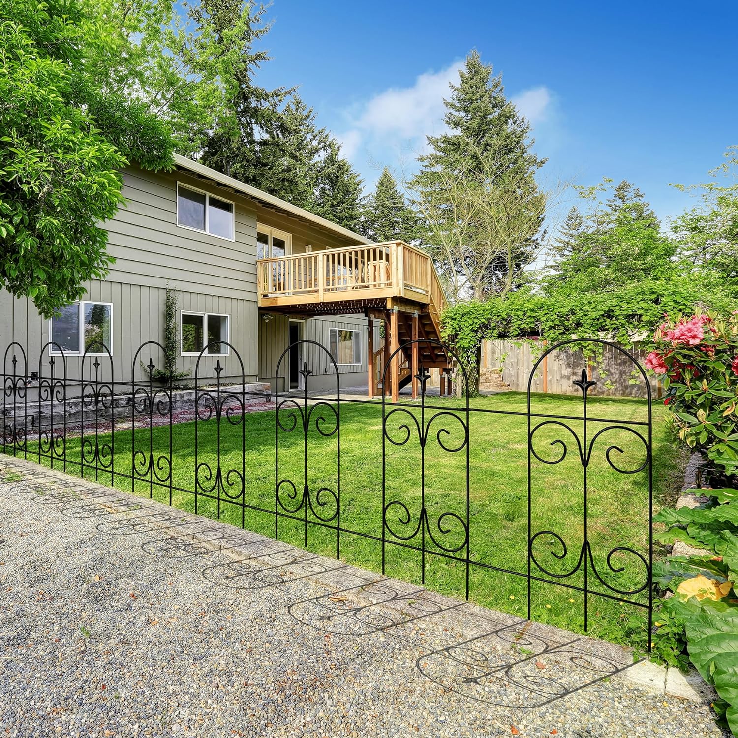 Metal Decorative Garden Fence Border 32 in .H x 17.5 in .W (14 Panels, Total Length 20 feet) No Dig Fence Rustproof Wrought Iron Landscape Fencing