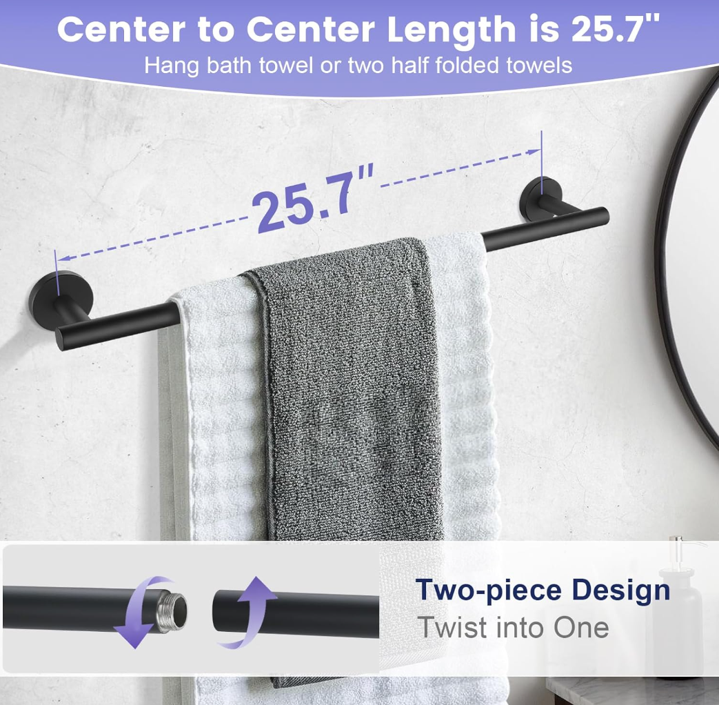 Bathroom Hardware Set 4 Pieces,Towel Bar Set Black Stainless Steel Wall Mounted Bathroom Hardware Accessories Set Towel Holder Set