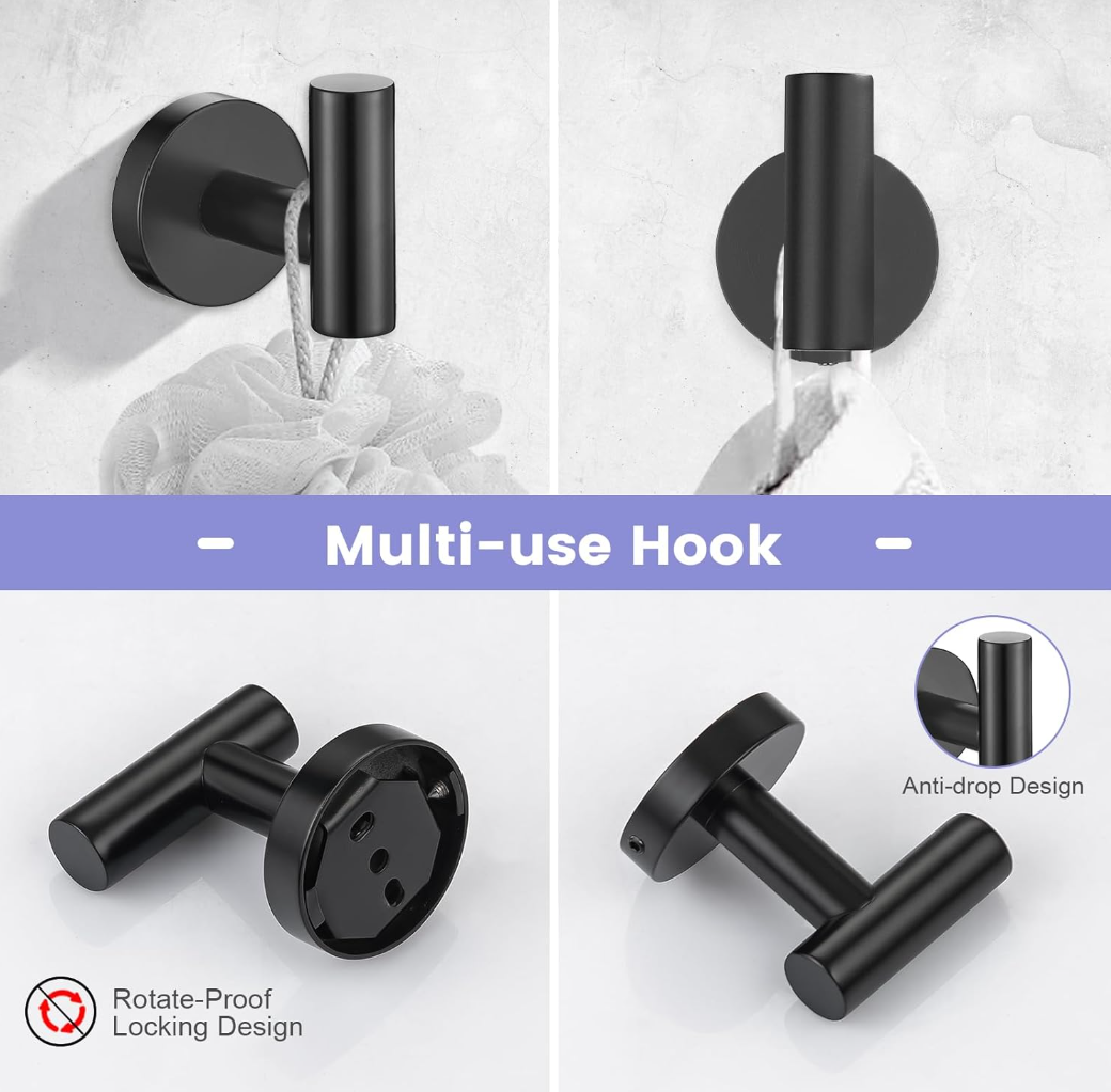 Bathroom Hardware Set 4 Pieces,Towel Bar Set Black Stainless Steel Wall Mounted Bathroom Hardware Accessories Set Towel Holder Set