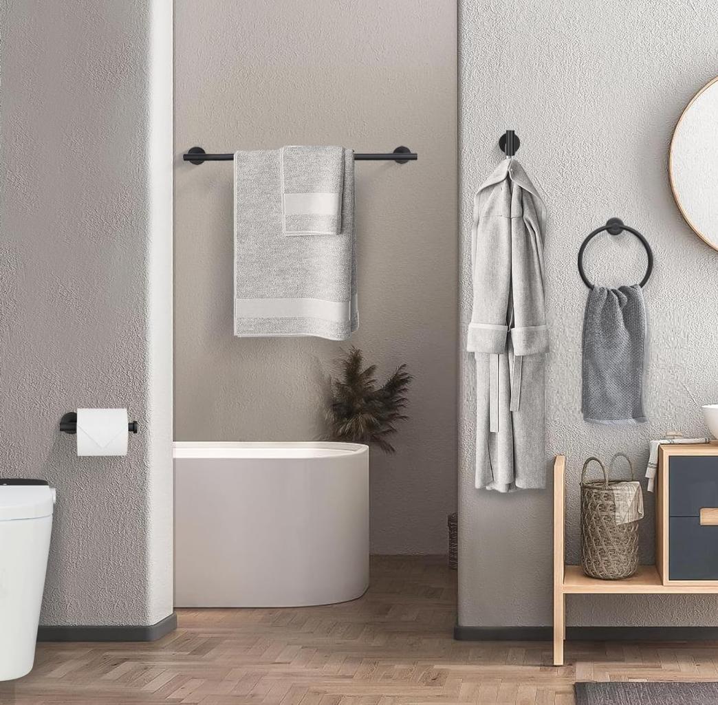 Bathroom Hardware Set 4 Pieces,Towel Bar Set Black Stainless Steel Wall Mounted Bathroom Hardware Accessories Set Towel Holder Set