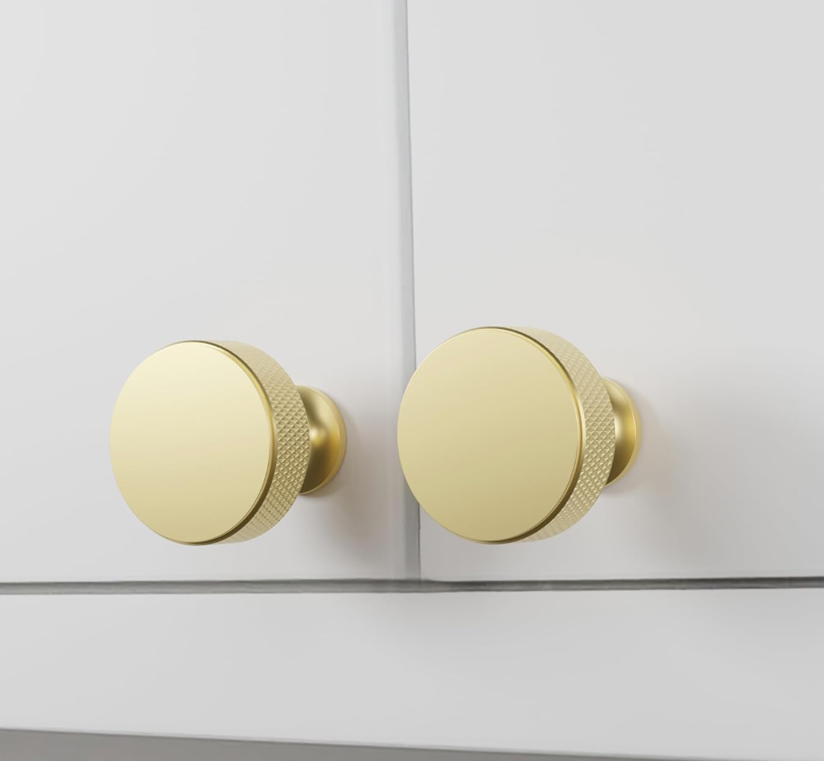 10 Pack Gold Cabinet Knobs, 1.2 Inch(30.5mm) Diameter Knurled Cabinet Knobs of Metal Kitchen Round Handles Hardware for Carbinet and Drawer