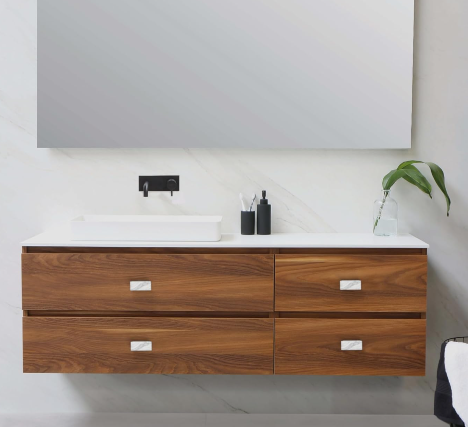 10 Pack White Marble Zinc Alloy Cabinet knobs, 1.46 Inch(37mm) Metal Cabinet Hardware Rectangle Knobs for Cupboard and Drawers