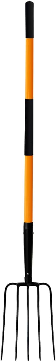 Pitch Fork for Gardening, 5 Tine Pitchfork Heavy Duty with Fiberglass Handle, 58 Inches
