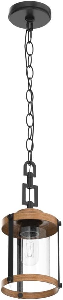 Pendant Lighting for Kitchen Island, Farmhouse Mini Chandelier in Faux Wood Metal with Bubbled Glass Shade