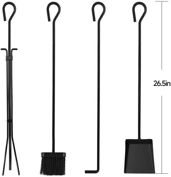 5 Pieces Fireplace Tools Set Wrought Iron Holder Black Fireset Pit Stand Fire Place Log Tongs Tools Kit