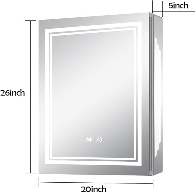 20×26inch Medicine Cabinet with Lights,Lighted Medicine Cabinet,3 Colors&Dimmable,Demister,Internal Light,USB Shaver Socket,Inner Door Lighting