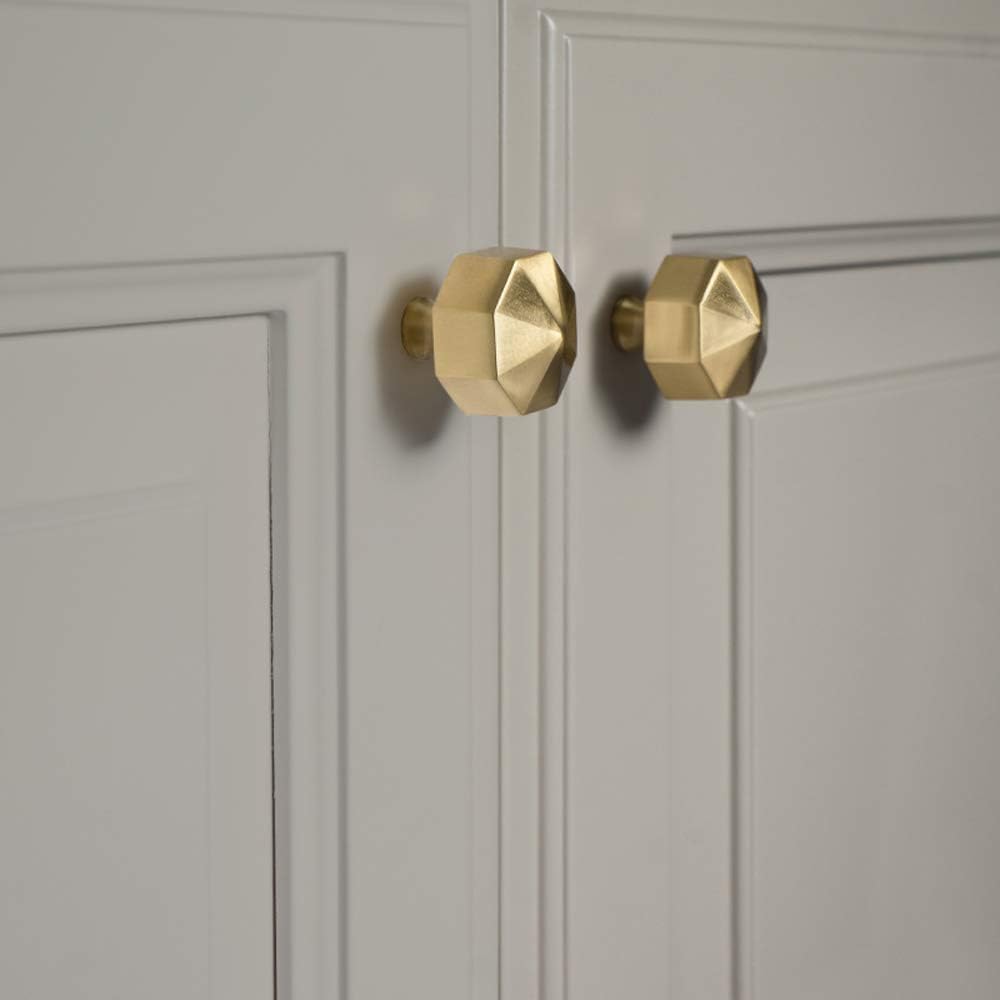 Solid Brass Knobs Beautiful Brushed Gold Kitchen Cabinet Knobs Contemporary Euro Style Dresser Drawer Knob Handles (8Pack Diameter:0.94"(24mm))