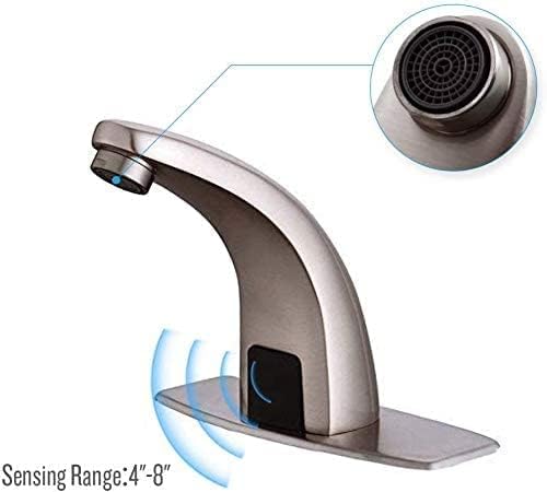 Automatic Sensor Touchless Bathroom Faucet Brushed Nickel Eletronic Motion Activated Hands-Free Include Pop Up Drain Overflow Lavatory Vanity Bath Sink Faucet