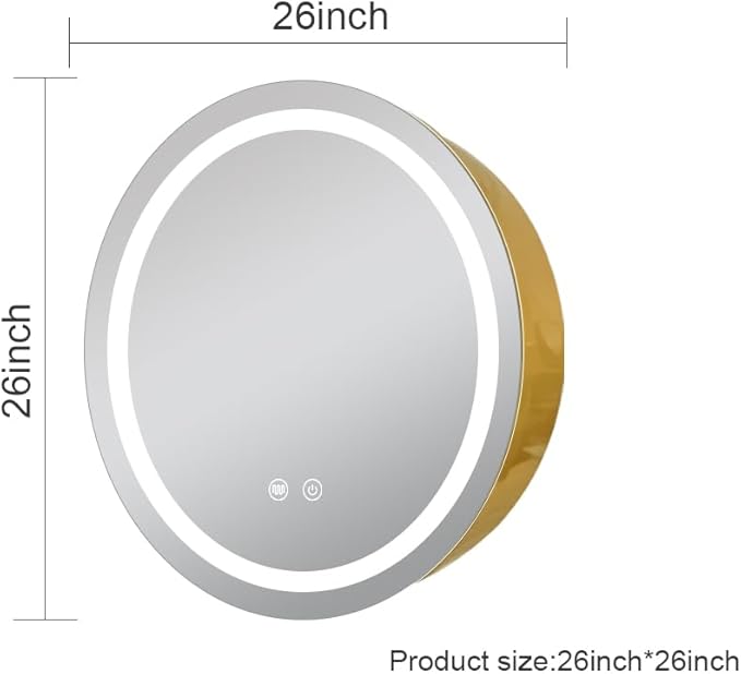26inch Round Medicine Cabinet with Lights,Led Medicine Cabinet with Defogger,Illuminated Mirror Cabinet for Bathroom,Dimmable,Anti-Fog,3 Colors