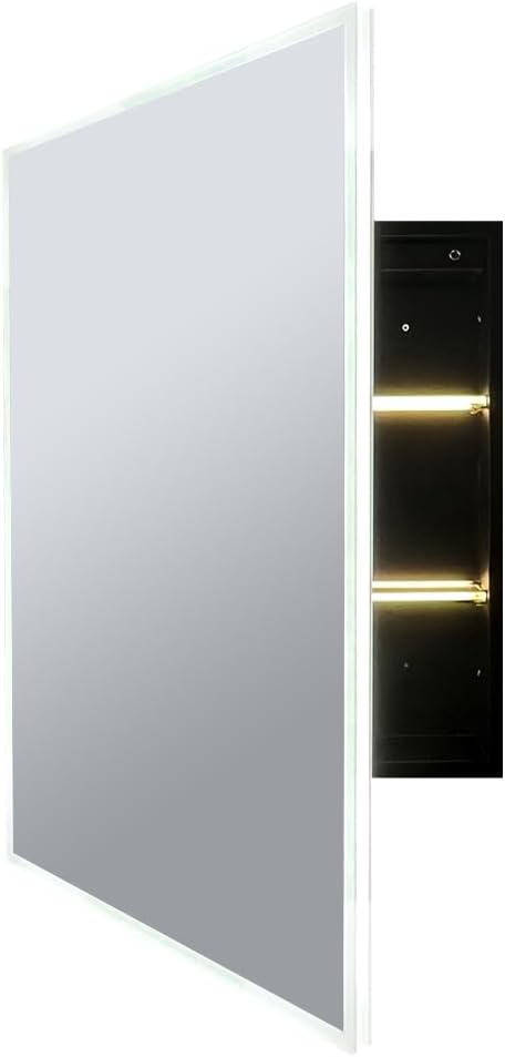 Led Medicine Cabinet,20×28inch,Medicine Cabinet with Light,3 Colors,Dimmable,Desmister,Luminous Glass Shelf,Recess Mount and Surface Mount