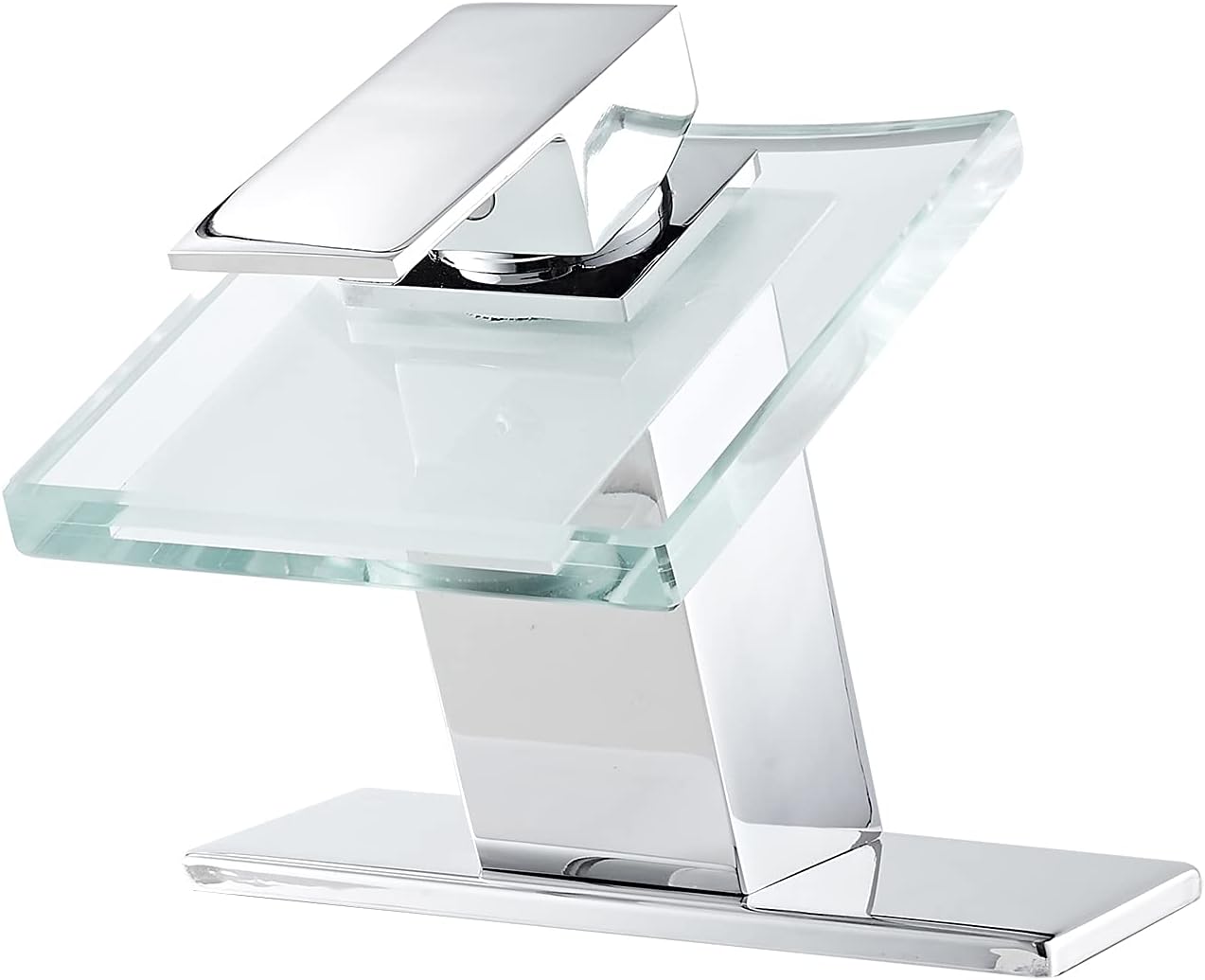 Waterfall Bathroom Faucet Glass Spout Modern Design One Handle Single Hole Basin Vanity Bathroom Sink Faucet Chrome Solid Brass Lavatory Bath Tap Commercial