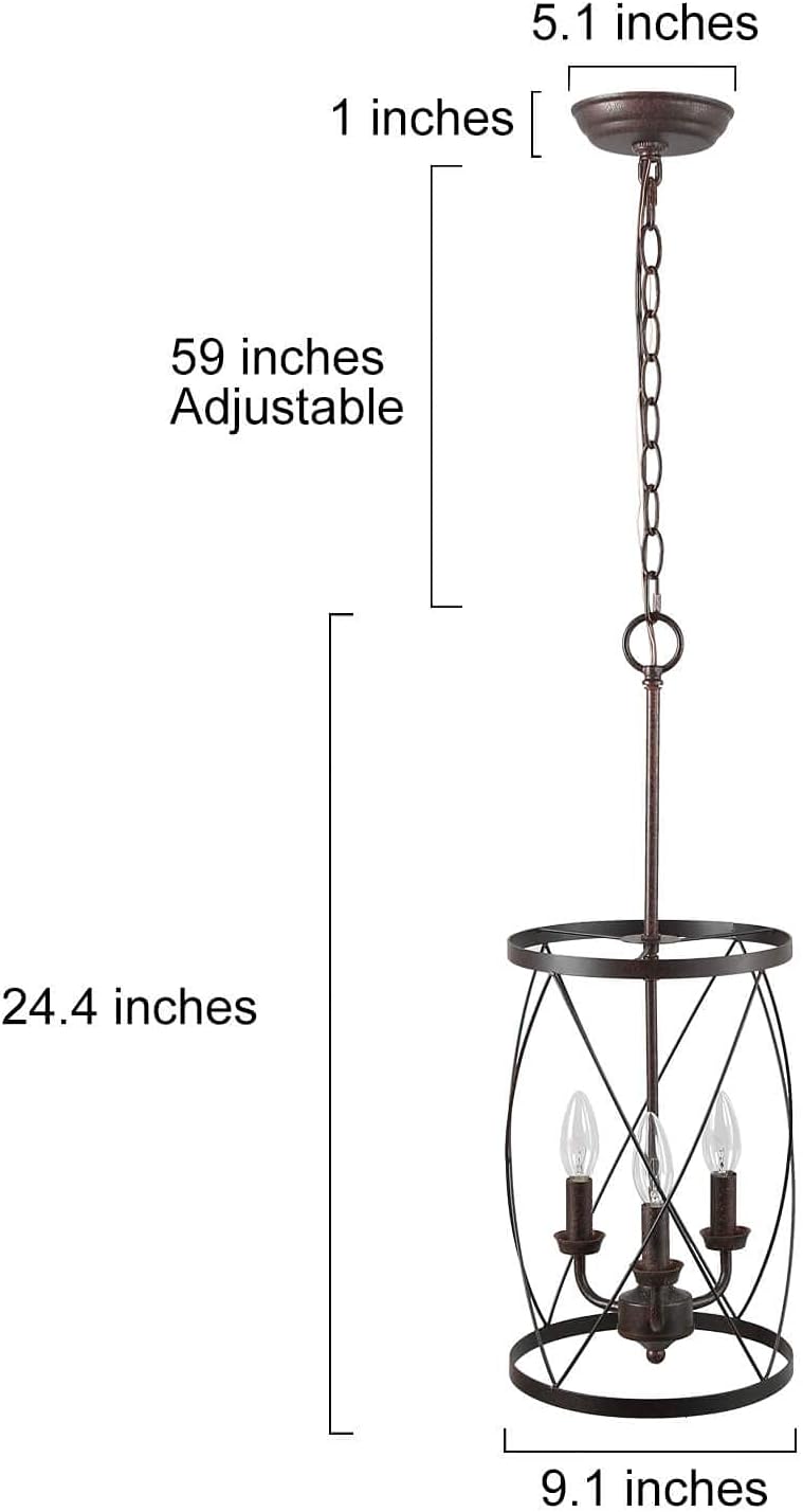 3-Light Industrial Chandeliers, Vintage Foyer Hanging Lighting Fixture