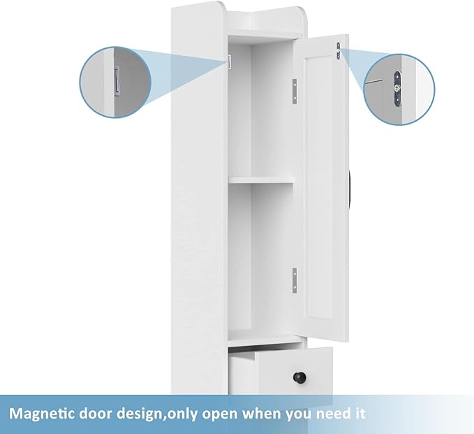 Bathroom Storage Cabinet with 2 Frosted Glass Doors, Tall Narrow Cabinet with Doors and Shelves Adjustable, Slim Cabinet for Small Spaces