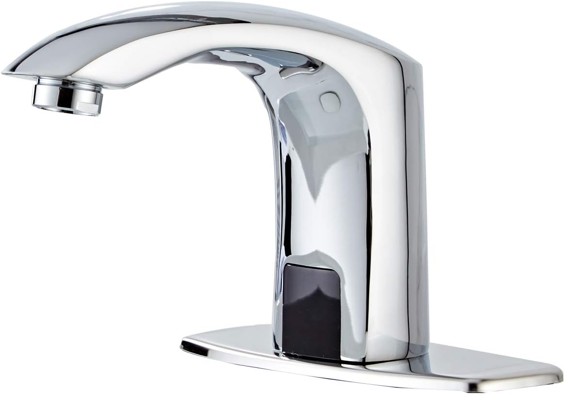 Automatic Bathroom Sink Faucet with Hole Cover Plate Sensor Touchless Dual-Powered Chrome Vanity Faucets Hands Free Motion Sensor Bathroom Water Tap