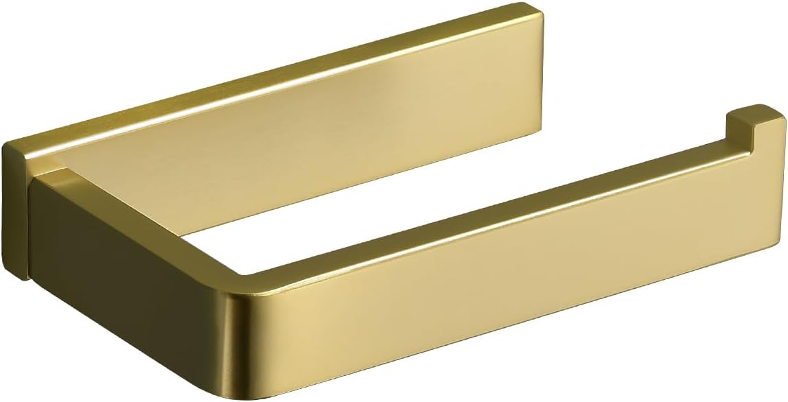 Toilet Paper Holder Brushed Gold, Bathroom Toilet Roll Holder, Stainless Steel Square Tissue Holder Rack Wall Mounted for Kitchen Washroom
