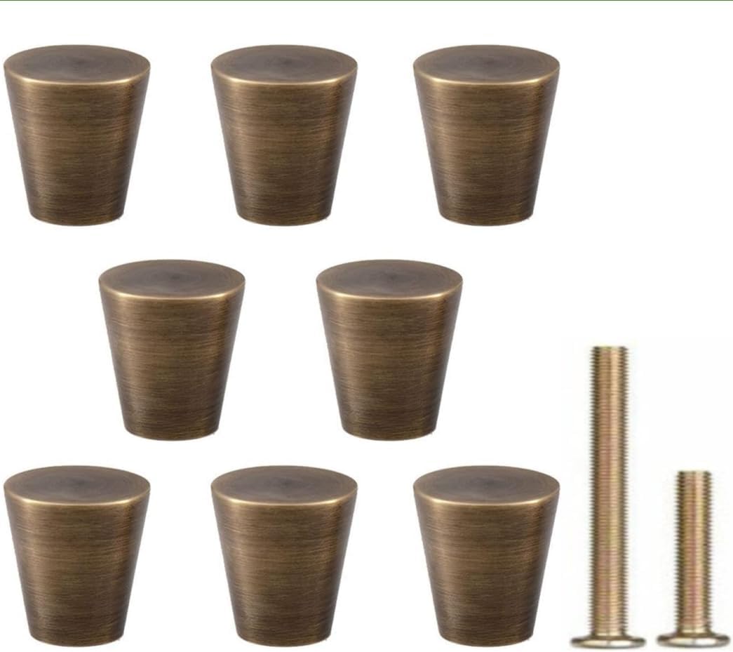 8Pcs 0.79"x0.98" Solid Brass Cabinet Knobs Handle Antique Bronze Cone Shoe Book Drawer Knob Handle