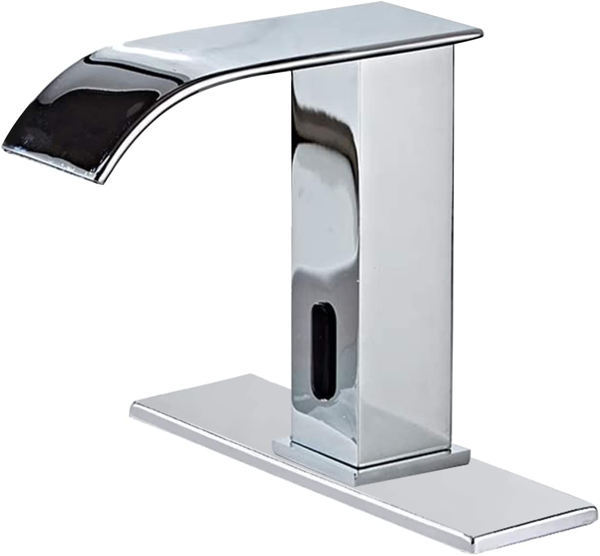 Automatic Touchless Bathroom Faucet Sensor Waterfall Chrome Bathroom Sink Faucet Electronic Motion Activated Hands-Free Vanity Faucet Dual Powered