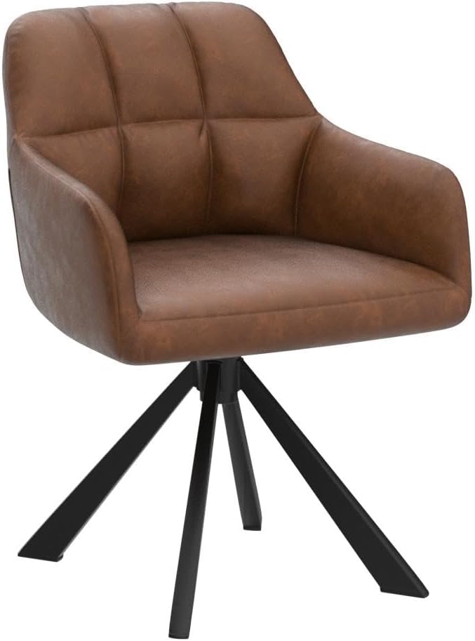 Comfy Leather Desk Chair Modern Computer Task Chair no Wheels Swivel Accent Chair with Mid Back Arm Chair