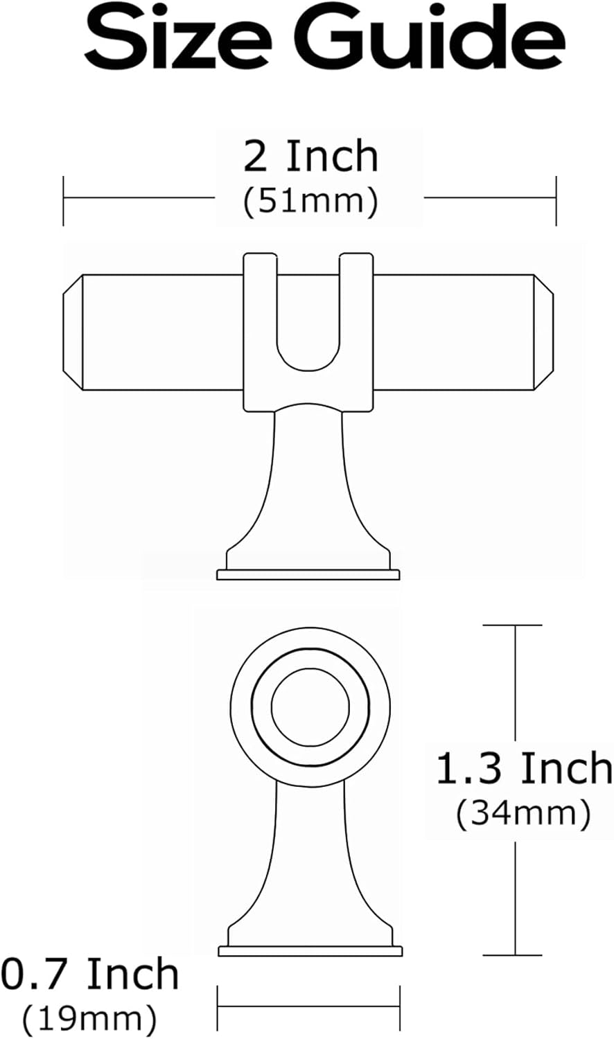10 Pack Satin Nickel and Gold Cabinet Knobs, 2 Inch(50mm) Cabinet Hardware T Bar Knurled Knobs for Cupboard and Drawers