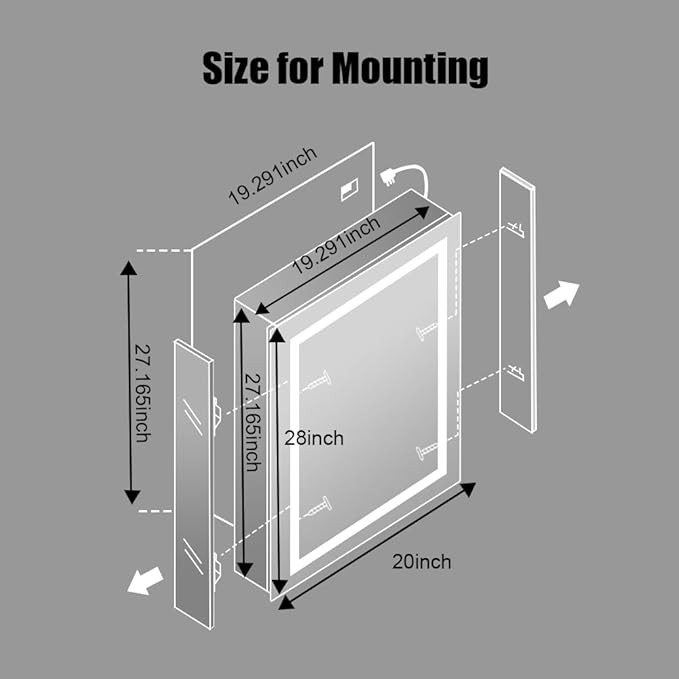 LED Medicine Cabinet,Bathroom Mirror Cabinet with Lights,20×28inch,Equip with Internal Light,Aluminum Construction,USB Shaver Socket,3 Color,Dimmer,Demister,Surface Mounted and Recess Mounted