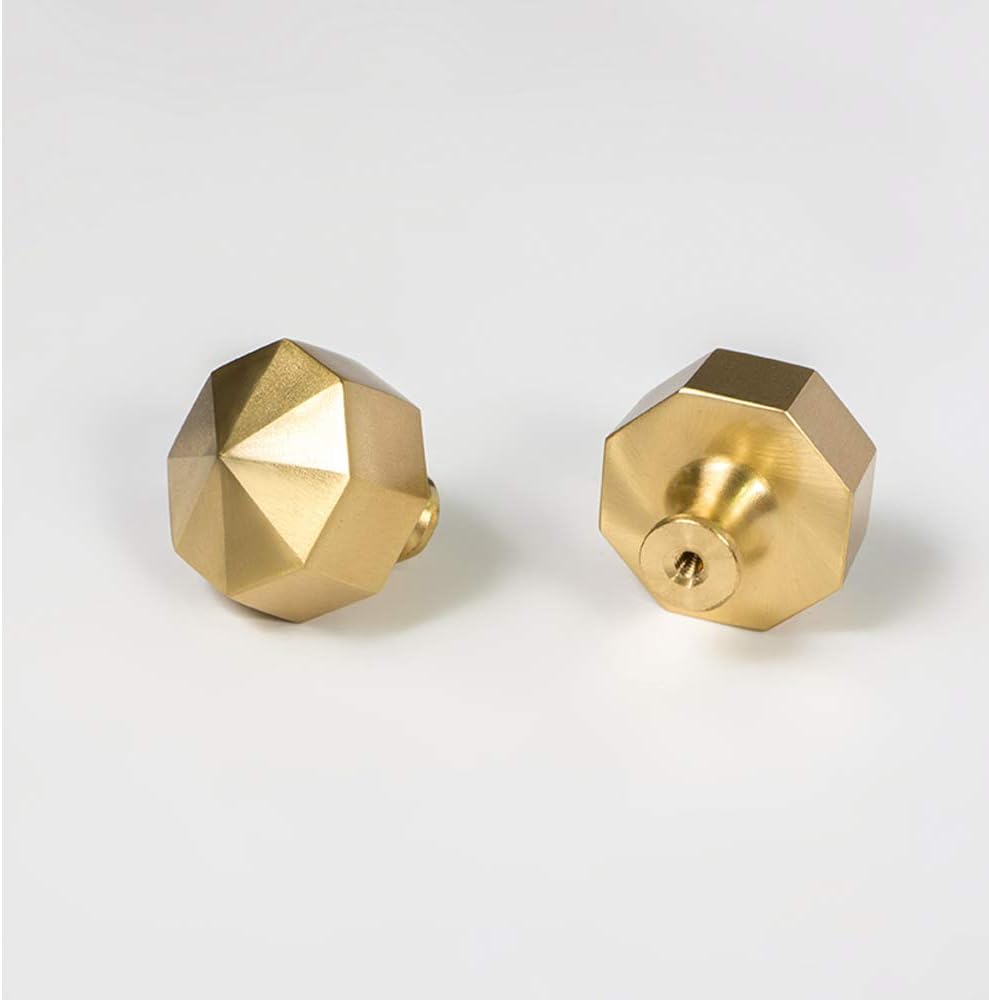 Solid Brass Knobs Beautiful Brushed Gold Kitchen Cabinet Knobs Contemporary Euro Style Dresser Drawer Knob Handles (8Pack Diameter:0.94"(24mm))