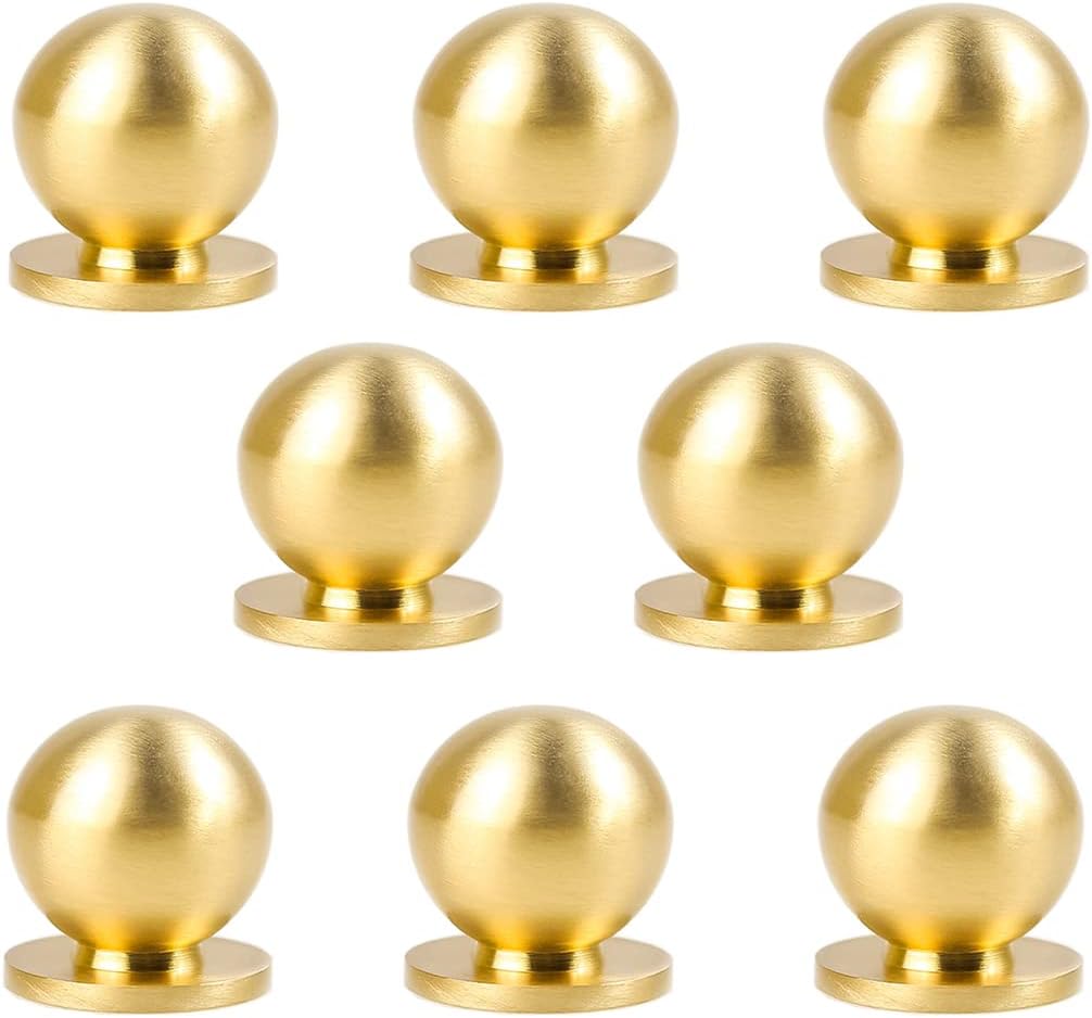8pcs Round Solid Brass Pulls Cabinet Drawer Knobs Small Gold Handles for Dresser Handles Knobs,1 Inch (25mm)