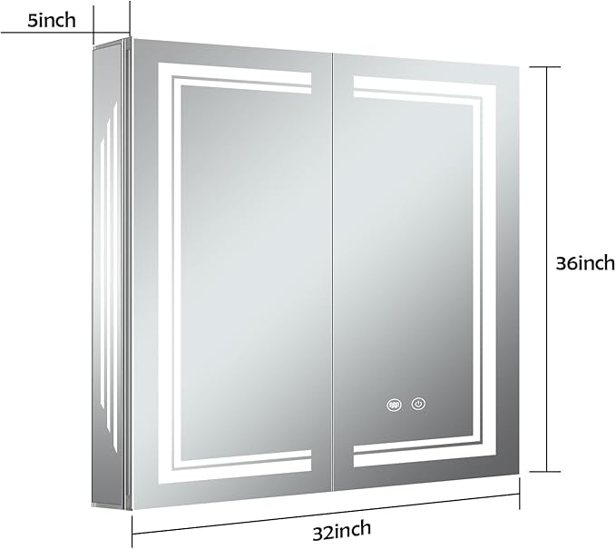 36×32inch Medicine Cabinet with Lights,Lighted Medicine Cabinet,3 Colors&Dimmable,Demister,Internal Light,USB Shaver Socket,Resisitent to Corrosion