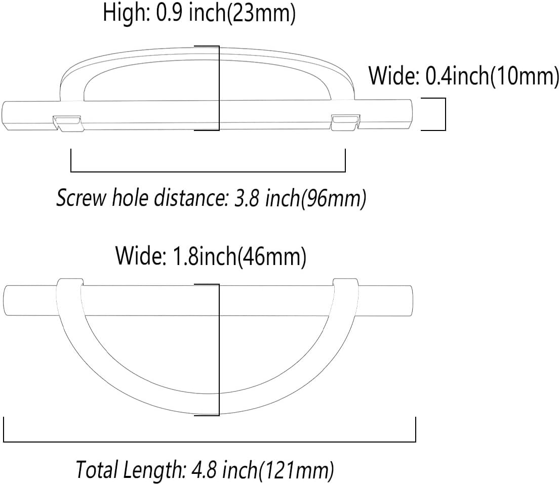 6 Pack Matt Black and Nickel Cabinet Pulls, 3-3/4 Inch(96mm) Hole Centers Half Moon Metal Drawer Pulls Kitchen Hardware Cabinet Handles