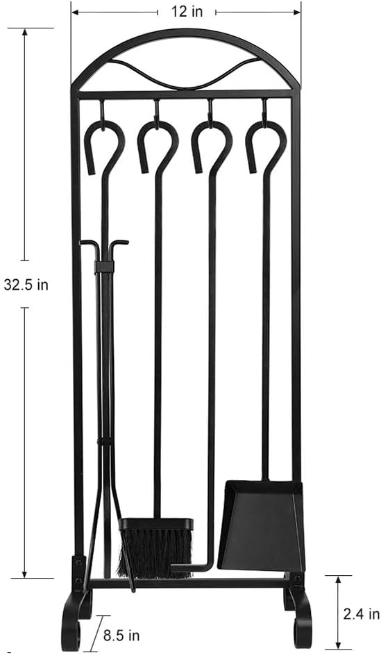 5 Pieces Fireplace Tools Set Wrought Iron Holder Black Fireset Pit Stand Fire Place Log Tongs Tools Kit