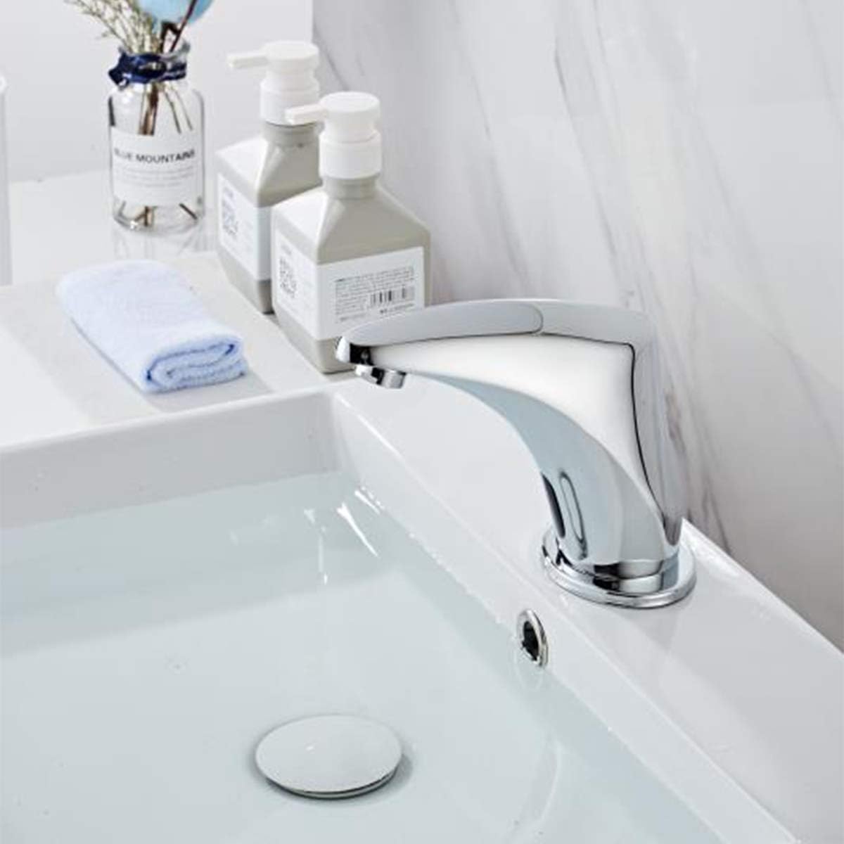 Automatic Sensor Touchless Bathroom Faucet Chrome, Motion Activated Hands-Free Vessel Sink Tap Chrome Vanity Faucets Battery or Plug in Powered
