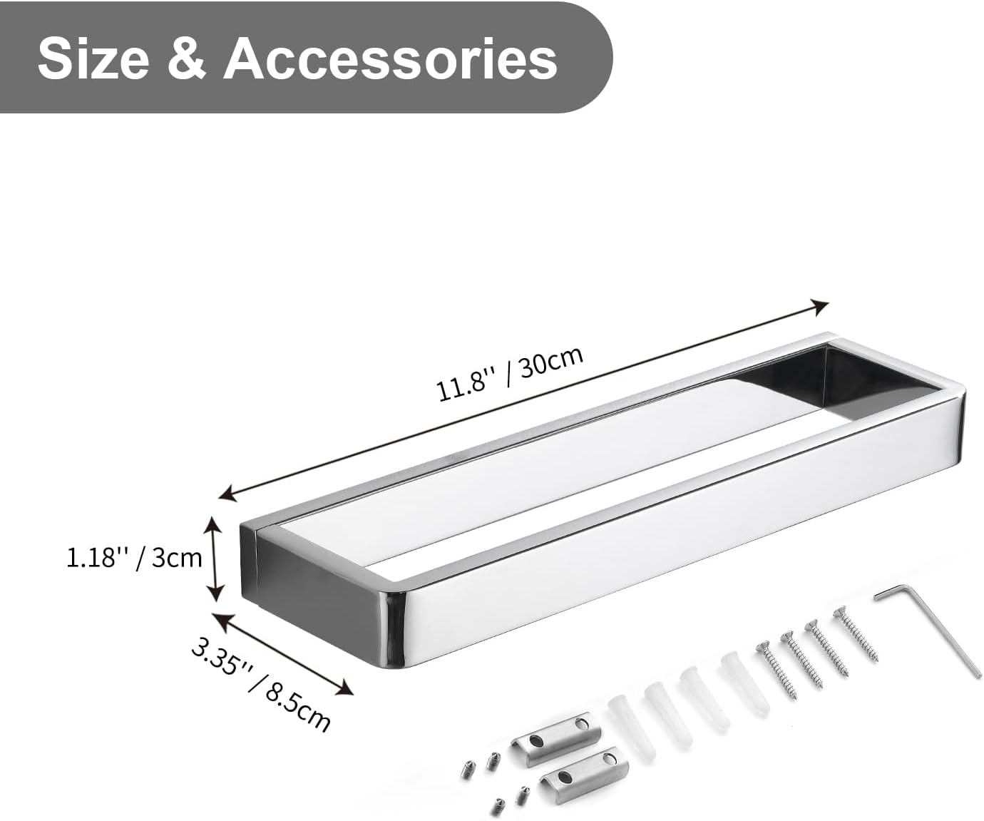 Bathroom Towel Bar Chrome, 11.8 Inch 304 Stainless Steel Bath Accessories Towel Rack Hanger, Bathroom Kitchen Square Hand Towel Holder Wall Mounted