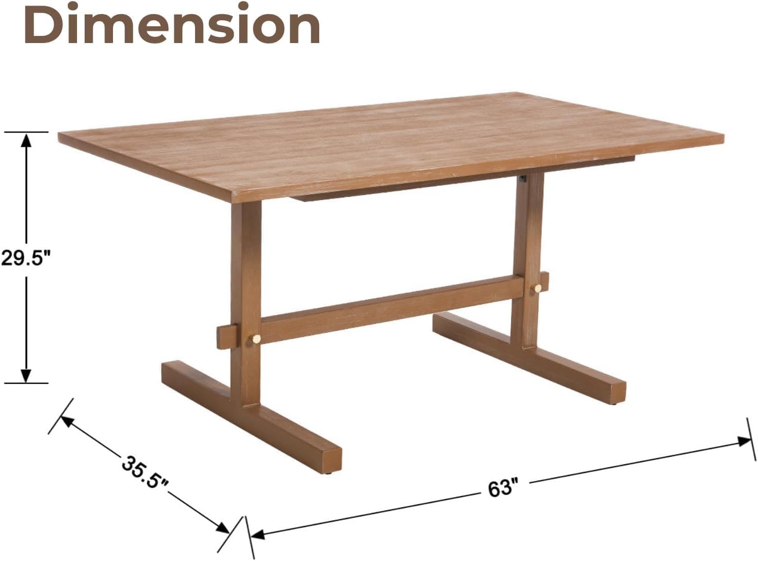 Dining Table for 4 to 6 People Farmhouse Kitchen Table with Solid Wood 63 Inch Rustic Large Rectangle Table