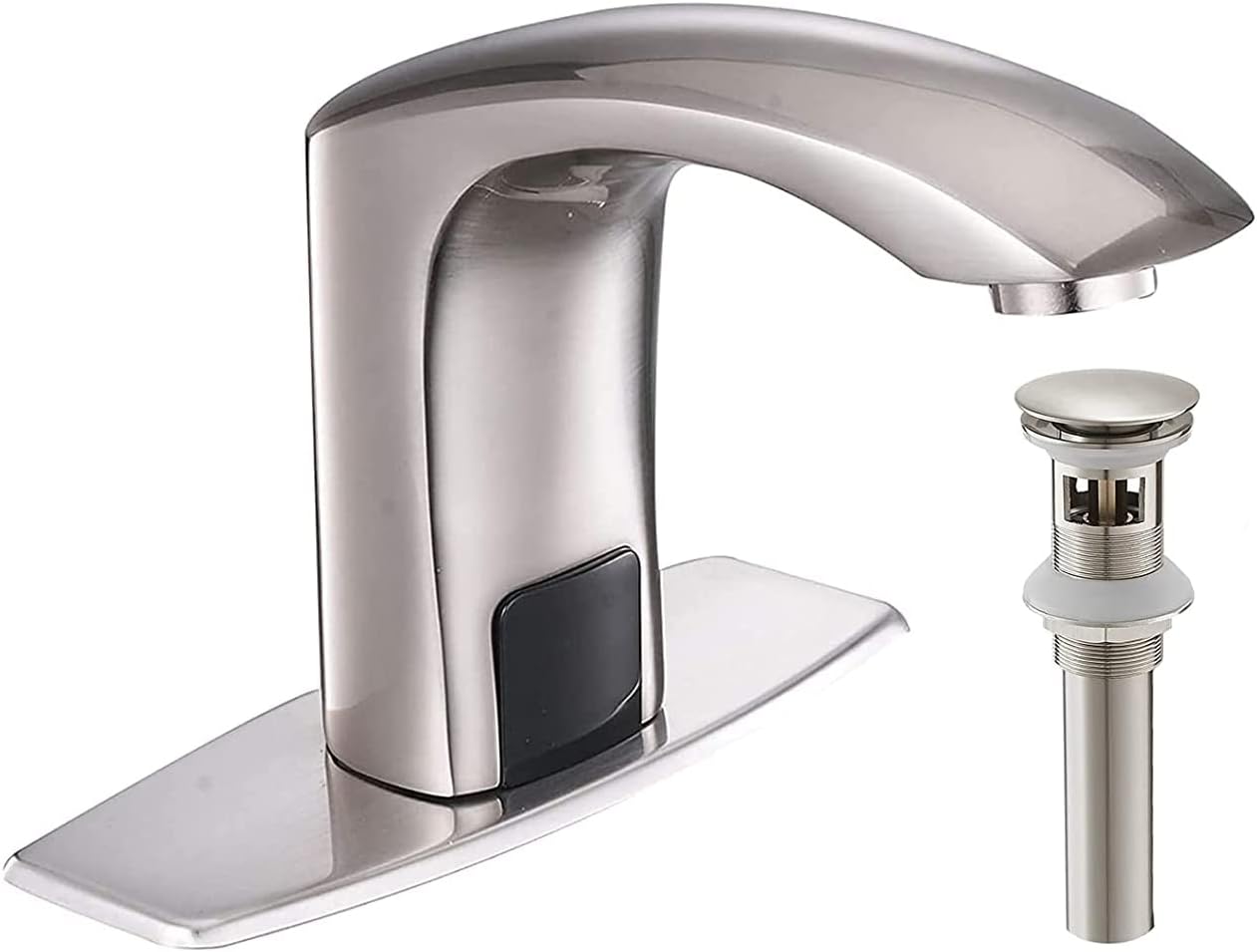 Automatic Sensor Touchless Bathroom Faucet Brushed Nickel Match Pop Up Drain with Overflow Motion Actived Solid Brass Bathroom Sink Faucet with Hole Cover Plate Hands Free Vanity Faucets Deck Mount