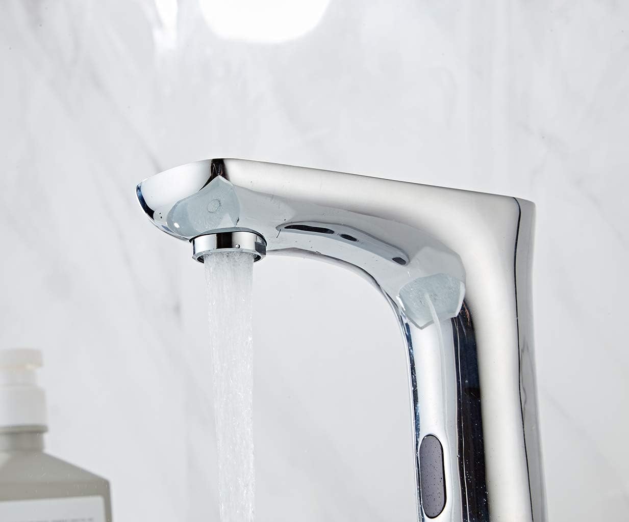 Automatic Sensor Touchless Bathroom Faucet with Hole Cover Plate Dual-Powered Vanity Faucets Chrome Hands Free Water Tap with Control Box and Temperature Mixer Motion Sensor