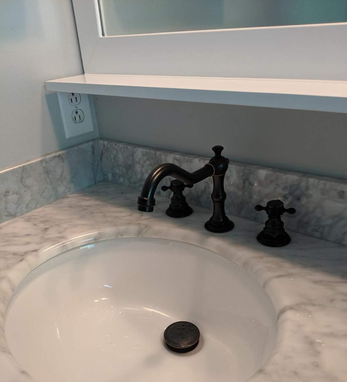 Victorian Bathroom Faucet Widespread 3-Hole Bathroom Sink Faucet Solid Brass 2 Handles Vanity Lavatory Vessel Faucets with Pop Up Drain Assembly (Black)