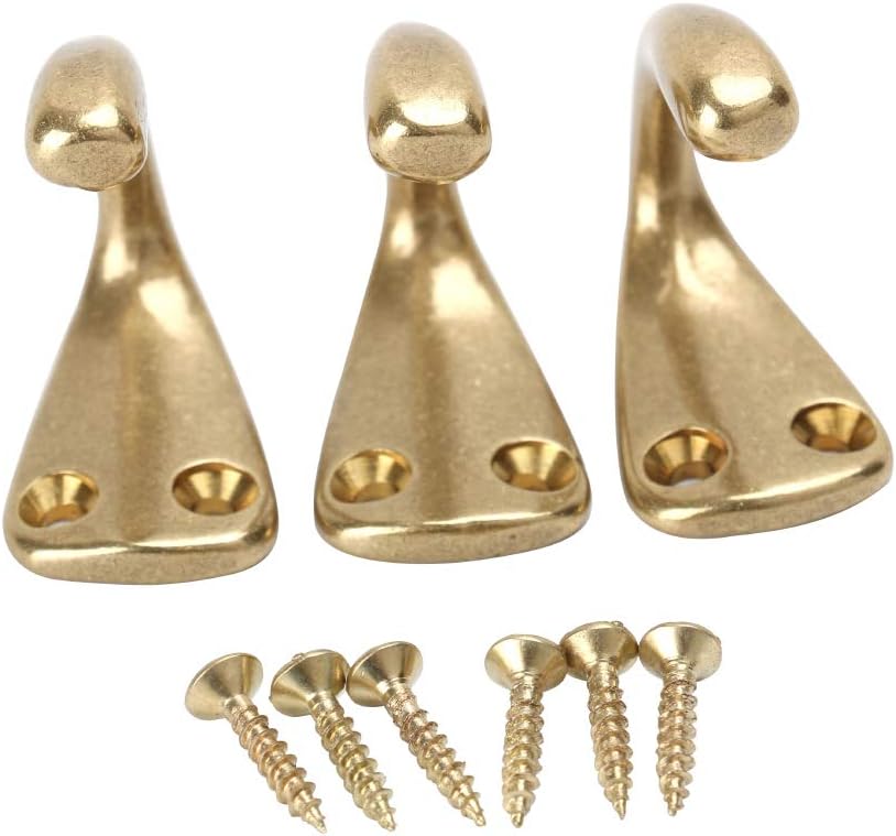 3PCS Vintage Coat and Hat Hook Brass Classico Wall Hanging for Bath Stands Clothes Hangers Scarf Towel (Gold)